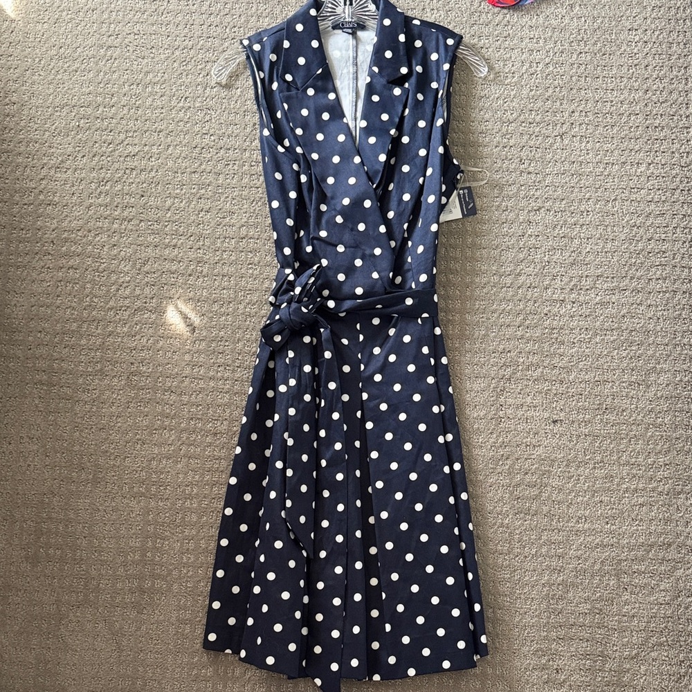 Chaps Navy and White Polka Dot Midi Dress